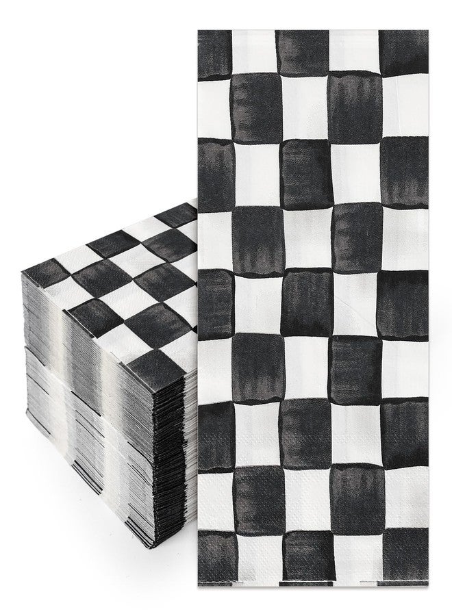 JarThenaAMCS مناديل جارثينا إيه إم سي إس، 100 قطعة، بنقشة مربعات سوداء وبيضاء، للاستخدام مرة واحدة، مناسبة للعشاء، ولتزيين الحمام، وأعياد الميلاد، وحفلات سباق السيارات، ولوازم المائدة. - Image 1